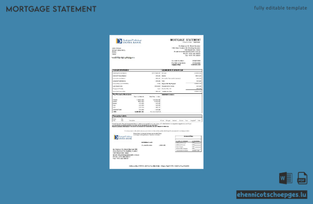 Katar Doha Bankhypothekenauszug in Word- und PDF-Formaten – Beispielvorschau